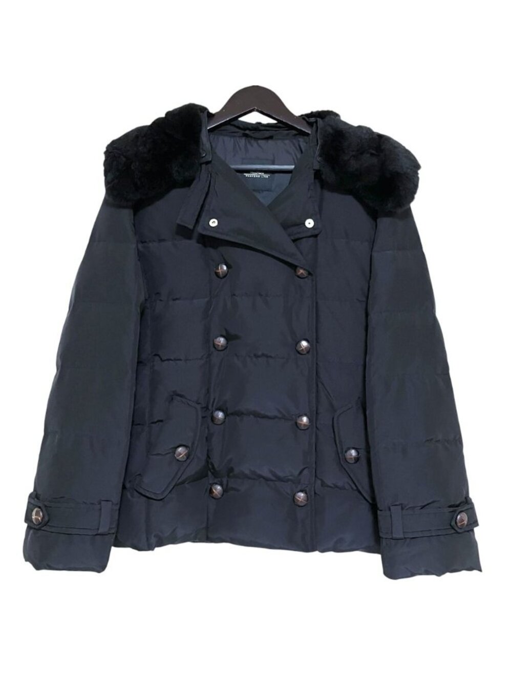 Max Mara Weekend Rex Rabbit Fur Double Breasted Padded Jacket Black Autumn